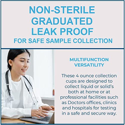 Vakly 4 oz Specimen Cups with Screw-On Lids Clear Non-Sterile 10 Pack | Medical sample container for lab testing, diagnostics, specimen transport, home testing, durable plastic, leak-resistant seal