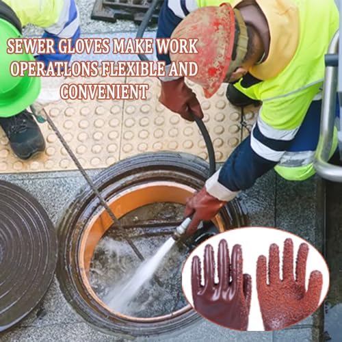 6 Pairs Sewer Gloves PVC Coated Non-Slip Oil & Chemical Resistant | 6 Pairs PVC Coated Sewer Gloves, Abrasion Resistant, Non-Slip Grip, Oil & Chemical Resistant for Drain Cleaning & Plumbing. - color: 6 Pairs Brown