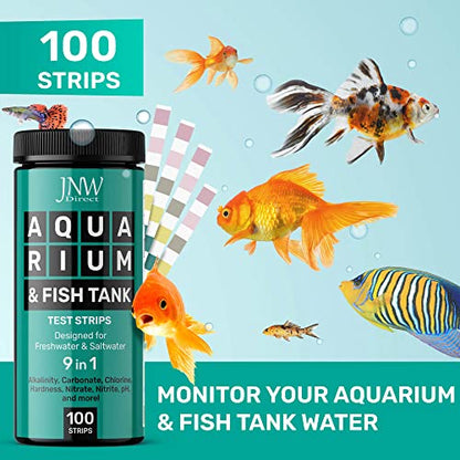 Aquarium Test Strips - 9-in-1 Aquarium Test Kit with eBook - Aquarium Water Test Kit with Quick and Accurate Fish Tank Test Strips - 100 Test Strips by JNW Direct