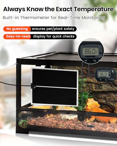 MQ Reptile Terrarium Heat Pad with LCD Digital Aquarium Thermometer, 5.5 x 6in Power Adjustment Under Tank Heater Mat for Pets, Small Animals, Seedling, 5W - size: 5W, 5.5*6 in