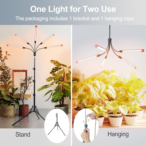 FECiDA Gamechanger! 45 Watt Power Draw, NO Need Adapter, 5Head Grow Light with Tripod Stand, 2026 Big Coverage LED Grow Lights for Indoor Tall Plants, Bonsai Tree, 4/8/12/16/20H Timer - size: Stand-5Head-45W