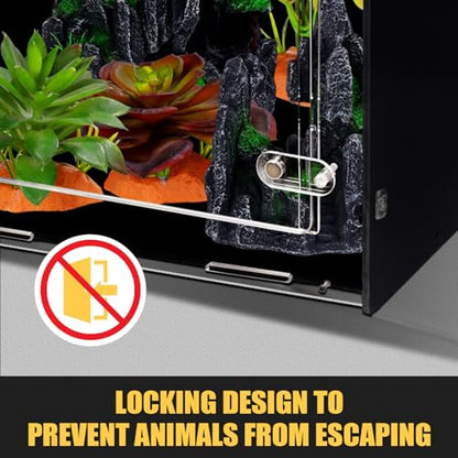 8x8x12 PVC Reptile Enclosure for Crested Reptile, Front Opening Tank | Lightweight PVC build, front-opening acrylic door, full metal screen top, modern handle, ideal for hatchling crested geckos - size: 8"8"12"