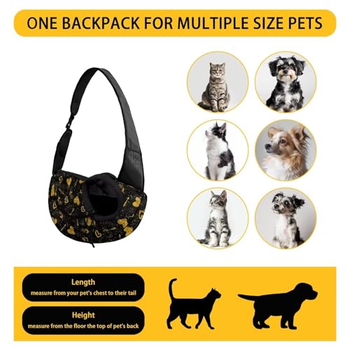 COEQINE Black Gold Heart Sling Carrier for Small Dogs Valentine's Day for Pet Owner Crossbody Purse Front Facing for Small Puppy Travel Cycling - color: Black Gold Heart