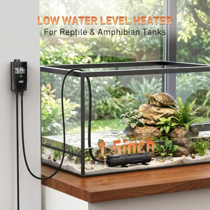 PAIZOO 50W Aquarium Heater, Low Water Line Turtle Heater LED Controller | Low Water Level Design, Real-time Temp Display, Dual Temp Control System, Energy-saving Mode, Precise Temp Control - size: 50W(5-10Gal)