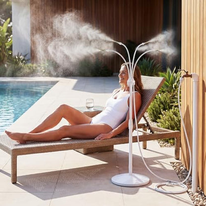 Standing Misting Cooling System, Fillable Base, White | Adjustable Height, 26.2FT Water Line, Portable Mister For Outside Patio Cooling, Pool Tanning, Garden Greenhouse Watering - color: White