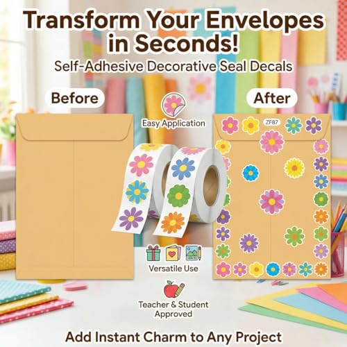 500Pcs/2 Rolls 12 Styles Flower Stickers, Packaging & Envelope Seals | 500Pcs/2 Rolls flower stickers; self-adhesive accents for packaging, envelopes, crafts, journals, gifts, rewards, or parties. - color: 500pcs- 12 Styles Flowers