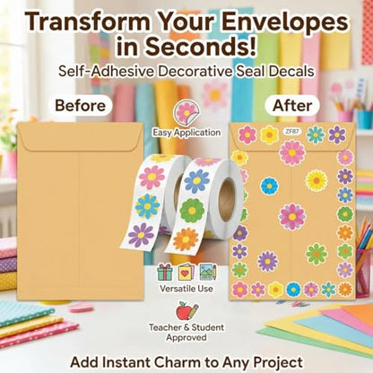 500Pcs/2 Rolls 12 Styles Flower Stickers, Packaging & Envelope Seals | 500Pcs/2 Rolls flower stickers; self-adhesive accents for packaging, envelopes, crafts, journals, gifts, rewards, or parties. - color: 500pcs- 12 Styles Flowers