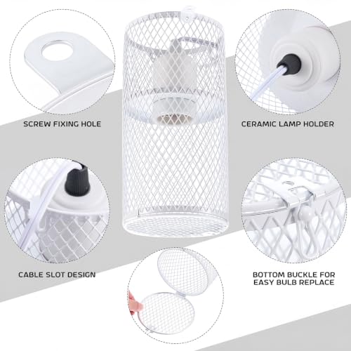 1 Pcs Reptile Heat Lamp Guard with 150W Ceramic Heat Emitter Basking Anti Scald Heating Lamp Holder Mesh Cage Reptile Protection Lampshade for Lizard Snake Without Bulb (4 Inch,White,White) - color: White, White