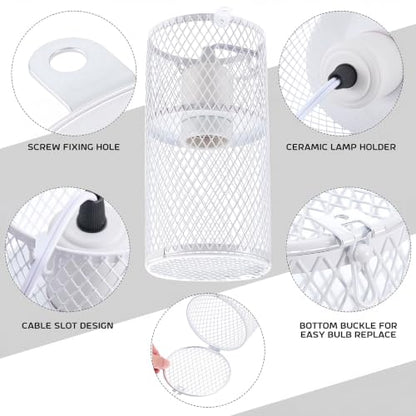 1 Pcs Reptile Heat Lamp Guard with 150W Ceramic Heat Emitter Basking Anti Scald Heating Lamp Holder Mesh Cage Reptile Protection Lampshade for Lizard Snake Without Bulb (4 Inch,White,White) - color: White, White
