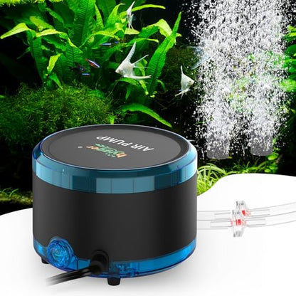 hygger Aquarium Air Pump Dual Outlet, Quiet Powerful Fish Tank Aerator 4W/8W, Adjustable Oxygen Pump with Air Stone, Bubbler for Fish Tank Up to 200 Gallon - size: 8W (Up to 200 Gallon)