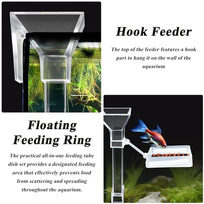Shrimp Feeder Tube and Dish Set - Aquarium Fish Feeder with Feeding Ring and Cleaning Brush - Prevent Food Scattering