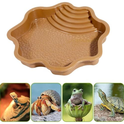 Extra Large Reptile Bathing Pool Reptile Feeding Dish Water Bowl with Ramp Aquarium Ornament for Gecko, Snake, Turtle, Bearded Dragon, Lizard Bath (Brown-Yellow) - color: Brown-yellow