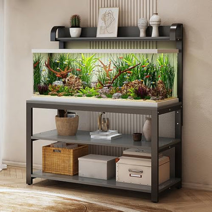 Adjustable Metal Aquarium Stand with Storage Shelf - Open Design, Durable & Stylish, Perfect for Home & Office Aquariums, Supports All Tank Sizes,Black+gray,50x30x144cm - size: 50x30x144cm