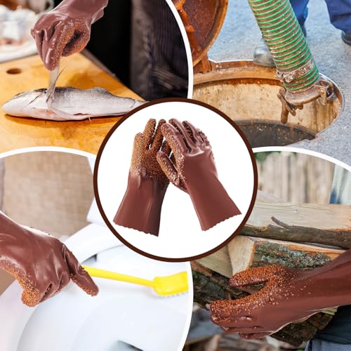 Teenyyou 4 Pairs Sewer Snake Gloves Non Slip and Reusable PVC Sewer Abrasion Resistant Drain Cleaning Waterproof Safety Plumbing Snake Gloves for Men Women Plumber Tools(Brown, Regular) - color: Brown, size: Standard