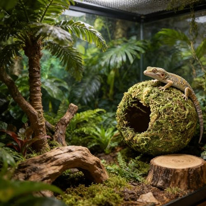 Reptile Hideout Cave - Natural Coconut Moss Terrarium Decor & Snake Hide - Leopard Gecko Hide - Reptile Tank Accessories & Habitat Hideouts for Bearded Dragon