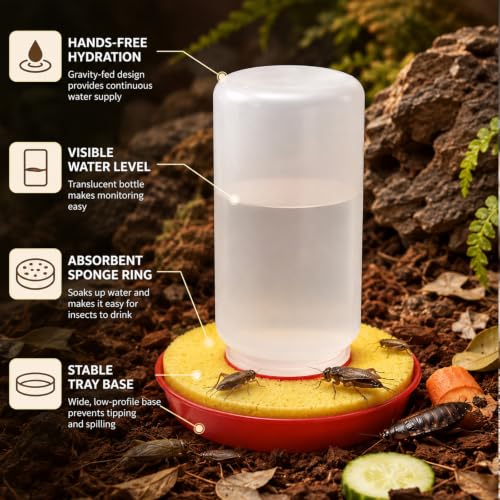 Auto Cricket Waterer Kit Insect Water Feeder with 6 Pcs Circular Sponge Insect Water Dispenser for Feeder Insects Cricket Spider Ant Tarantula