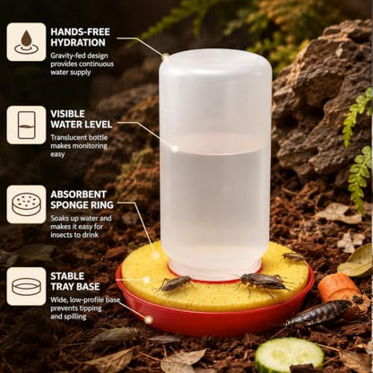 Auto Cricket Waterer Kit Insect Water Feeder with 6 Pcs Circular Sponge Insect Water Dispenser for Feeder Insects Cricket Spider Ant Tarantula