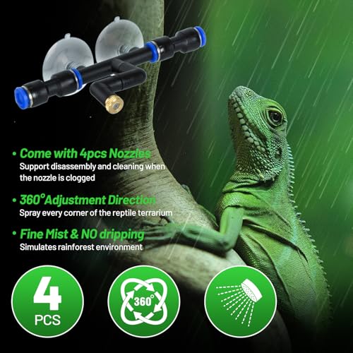 10L Reptile Mister Fogger with Timer, 4 Nozzles, High Pressure Automatic Misting System for Reptile Tank, Terrarium Humidifier for Reptiles, Amphibians & Plants