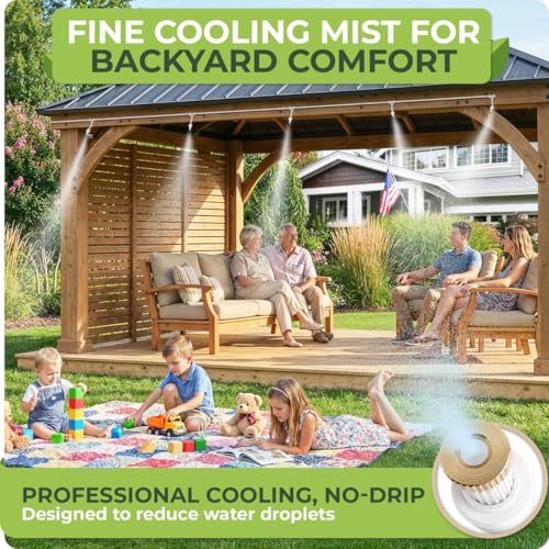 Misters for Outside Patio with Flexible Rod Nozzles, 75 ft, White | Misting System for Outside Patio Cooling, Garden Faucet Setup for Pergola, Garden, Greenhouse, Backyard - size: 75 FT
