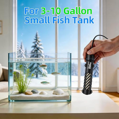 FREESEA Aquarium Heater for Fish Tank: 50W Small Submersible Thermostat with Off-Water Protection & UL Certified Cord for 3-10 Gallon Fish Turtle Tanks Enthusiasts | 50W Worry-Free Heating via Dry Run Protection for 3-10 gal Betta Turtle & Saltwater Tank