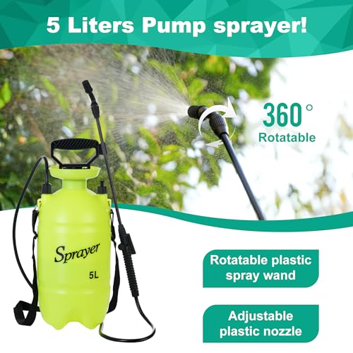 MaxWorks 51022 Pump-Action Garden Sprayer 5L/1.32 Gal with Adjustable Nozzle for Mist & Stream, Anti-Kink Hose, and Ergonomic Pump Handle for Plants, Pest Control, and Lawn Care - size: 5 Liters / Hose