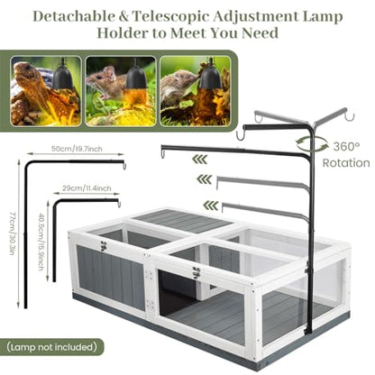 43in Tortoise Habitat for Indoor & Outdoor, Large Wooden Wooden Tortoise House with Adjustable Lamp Stand and Waterproof Tray, Turtle Habitat Reptile Cage, Tortoises Enclosure for Small Animals