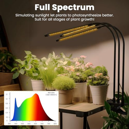 bseah Plant Light Grow Light for Indoor Plants 2 Pack, Full Spectrum Indoor Grow Lamp, 10-Level Dimmable and Auto ON & Off Timer - style: 3 Tubes 2 Pack