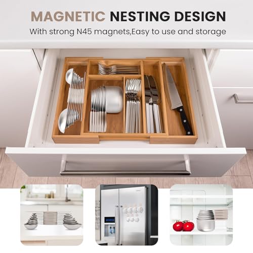 HOUJIP Magnetic Measuring Cups and Spoons Set-304 Stainless Steel,Khaki | Double Measurement Markings,BPA-Free,Set of 16 with Leveler for Measuring Dry and Liquid Ingredients - color: Khaki