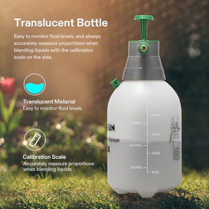 VIVOSUN 2L Pump Sprayer, 68oz Water Spray Bottle with Safety Valve | Handheld Garden Sprayer, Adjustable Nozzle, Extended Spray Rod & Additional Seals, Ideal for Watering, Fertilizing, Cleaning - size: 68 ounce
