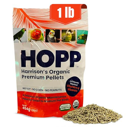 Harrison's Organic Premium Pellets- a Well-Balanced, Certified Organic Small to Medium Pet Bird Diet—No Soy, Corn, and Peanuts for Those Seeking to Avoid These Ingredients - size: 1 Pound (Pack of 1)