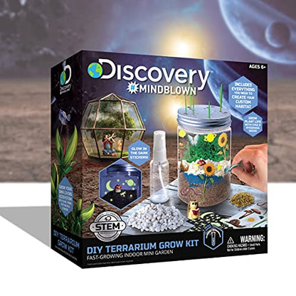 Discovery #MINDBLOWN DIY Terrarium Grow Kit, Fast-Growing Indoor Mini Garden, Create A Living Ecosystem, Includes Sand, Seeds, Potting Mix, Stones and More