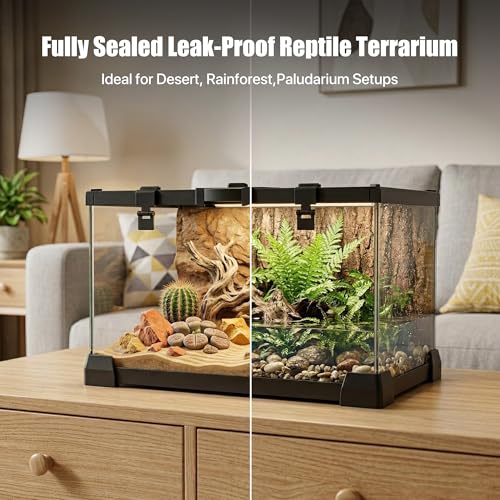 2.5 Gallon Fully Assembled Glass Reptile Enclosure, 12" x 8" x 6" | Top Opening Small Reptile Terrarium Tank for Tiny Terrestrial Reptiles, Amphibians & Invertebrates - size: 12"L x 8"W x 6"H