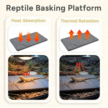 Reptile Basking Platform, 5.9''x9.8'' Diatomaceous Earth Feeding Mat Slate Habitat Accessories for Bearded Dragon Tortoise Lizard Gecko Snake Turtle Tank