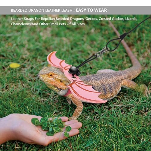 Bearded Dragon Leash and Harness Set, Beardie Carrier, Lizard Adjustable Harness with Leather Wings and Sling Bag, Reptile Small Pet Backpack Batwing Accessories (Pink) - color: Pink