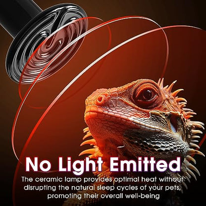 Ceramic Heat Emitter for Reptiles, 2 Pack 100W Heat Lamp Bulb | E26 Ceramic Reptile Heat Bulb Black No Light Emitting Heat Lamp for Amphibian Pet Heat Bulb for Bearded Dragon Turtle Lizard