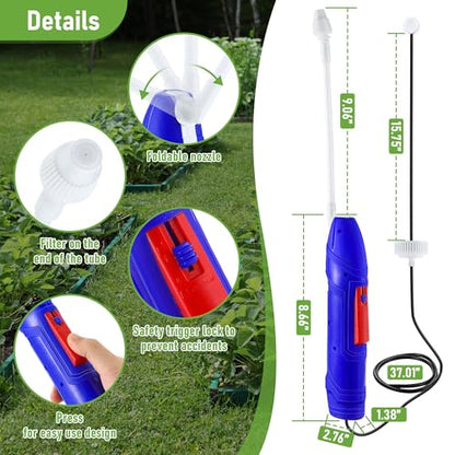 Qualirey Battery Powered Sprayer Wand, 38mm Cap for 1 Gallon Jugs | Electric Spray Nozzle with Hose and Holster, for Weed Killer, Pest Control and Garden Treatments - color: Blue
