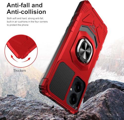 for Cricket Icon U656AC 2026 Robotic Ring Stand Hybrid Cover Phone Case + Tempered Glass + Extreme Band (Red) - color: Red