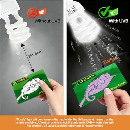 UVB Reptile Light Bulb 10.0: Bearded Dragon 15W Reptile UVB Light 2 Pack, UVA UVB Light for Reptiles Terrarium Compact Fluorescent Lamp, Desert UVB Bulb for Tortoise, Lizard - with UV Sensor Card - size: 5.5INCH-10.0