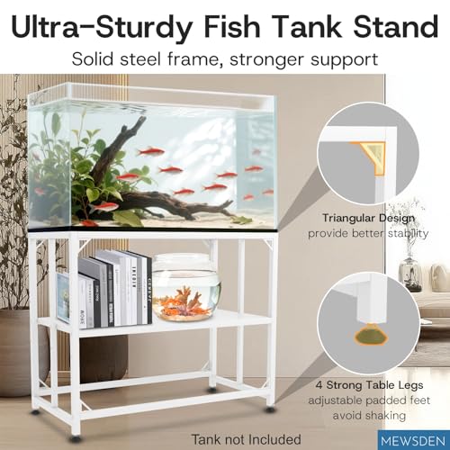 Fish Tank Stand, 40 Gallon Heavy Duty Metal Aquarium Stands, Reptile Tank, Turtle Tank, Breeder Tank Stand, 660LBS Capacity Terrarium Stand Rack with 2-Tier Storage Shelves (White, 36.5"x18.5"x29.5") - color: White, size: (40 Gallon)36.5"x18.5"