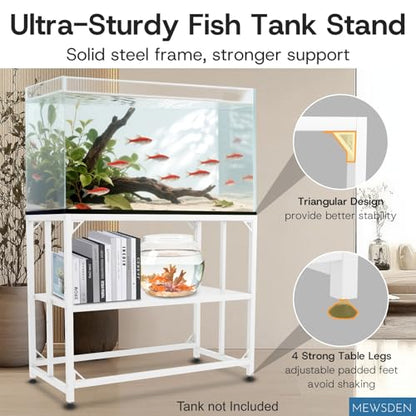 Fish Tank Stand - 20 Gallon Heavy Duty Metal Aquarium Stand, Reptile & Turtle Breeder Tank 450LBS Capacity Terrarium Stand Rack with 2-Tier Storage Shelves (White, 24.8"x13"x30") - color: White, size: (20 Gallon)24.8"x13"