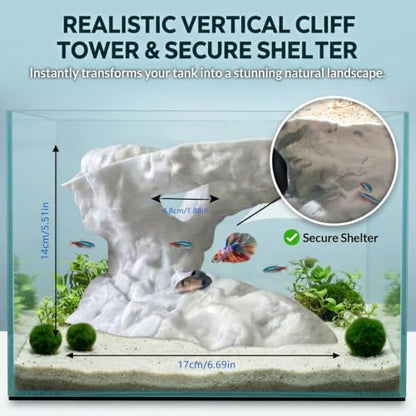 Aquarium Cave Tunnel Hideout,Vertical Tower Cliff Tower Fish Tank Cave Tunnel with Shelter, Heavy-Duty Aquarium Underground Cave Hideout for Fish, Reptiles, Shrimp, Bettas