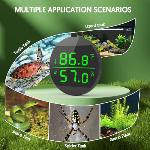 QZQ Reptile Thermometer and Humidity Gauge, Digital Display, 2-Pack Black | LED Thermometer Hydrometer, Reptile Tank Accessories for Bearded Dragon, Crested Gecko, Snake, Lizard, USB Power Supply - color: Black - 2 Pack