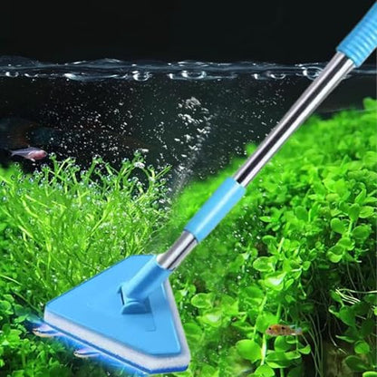 Fish Tank Scrubber - Telescopic Handle Cleaner, Long Reach Algae Scraper for Aquarium Glass, Durable Cleaning Tool for Terrarium Pond and Kitchen Surfaces, Adjustable Handle for Easy Maintenance and D