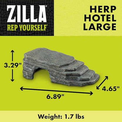 Zilla Herp Hotel, Naturalistic Hide and Basking-Platform for Leopard Geckos, Bearded Dragons, Anoles, Large - size: Large