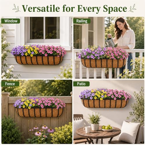 HFHOME Coco Liners for Planters, 48 Inch 2 Pack Natural Coconut Coir Fiber Window Box Liners, Wall Hanging Basket and Flower Box, Trough Coco Planter for Garden Fence - size: 48 2P HALF