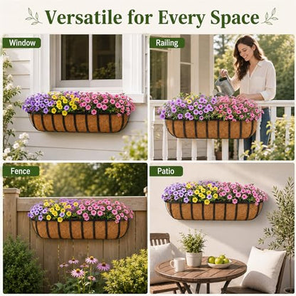 HFHOME Coco Liners for Planters, 48 Inch 2 Pack Natural Coconut Coir Fiber Window Box Liners, Wall Hanging Basket and Flower Box, Trough Coco Planter for Garden Fence - size: 48 2P HALF