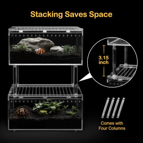 Small Reptile Tank PC Starter Kit,Escape Proof Tarantula Enclosure | Magnetic Lid Hermit Crab Habitat,Ventilation Pet Baby Spider Terrarium Stackable Isopods Cage,Easy Clean Pet Snail Container - size: Small(7.8x5.9x3.9inch)