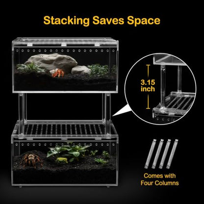 XLarge Reptile Tank Starter Kit,Escape Proof Tarantula Enclosure | Hermit Crab Habitat,Spider Terrarium for Baby Leopard Gecko Vivarium,Bearded Dragon Cage,Insect House,Lizard Cribs Container - size: XLarge(15.7x9.8x7.8inch)