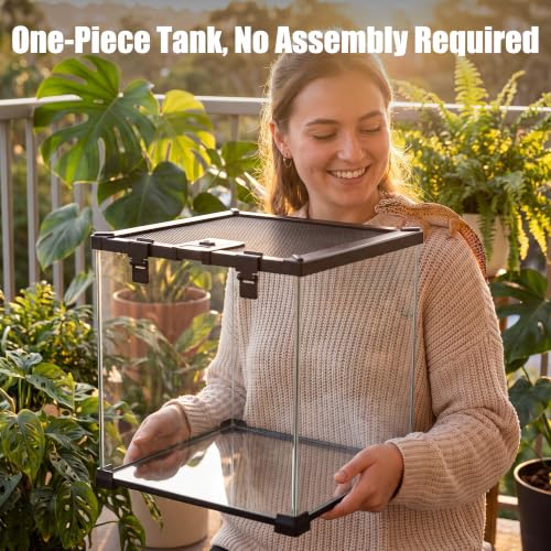 7 Gallon Fully Assembled Glass Reptile Enclosure,12"x 12" x 12" | Top Opening & Escape-Proof Reptile Terrarium Tank for Frog,Geckos,Tarantulas and Other Reptiles and Amphibians - size: 12“L x 12"W x 12"H