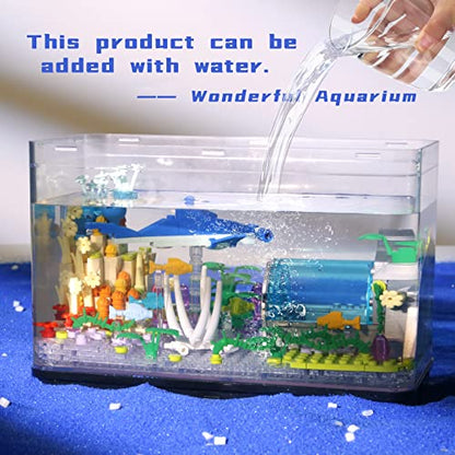 Bibilock Fish Tank Building Blocks Toy Sets,Creative Ideals Aquarium Building Blocks(Can add Water and Charge Light Effects), Best Choice for 6+ Boys, Girls or Adults - style: 517PCS